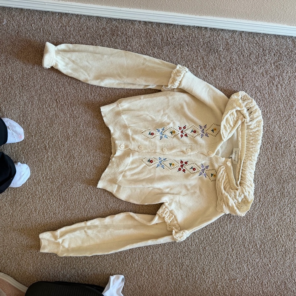 Rosie Posie embroidered Cream Sweater Zara look alike - Picture 3 of 6